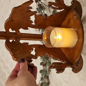 Vintage Southwestern Primitive Rustic Brown Wood Scroll Handmade Corner Shelf